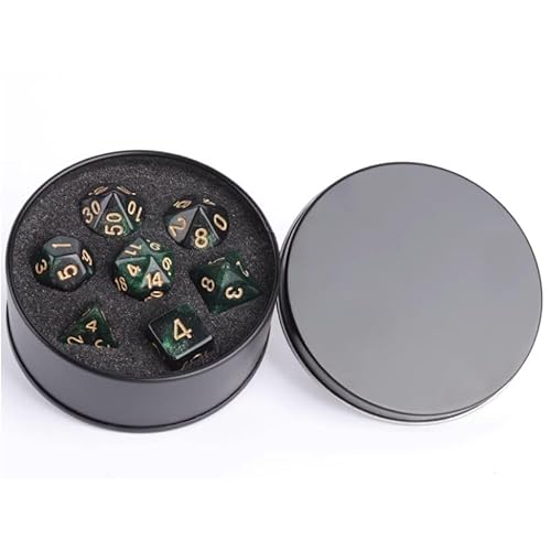 DND Würfel Set mit Box, 7PCS Acryl Polyeder Nebel Würfel Set für Dungeon und Drachen D&D RPG Rollenspiel Spiele Würfel D20 D12 D10 D% D8 D6 D4 Dunkelgrün von YlobdolY