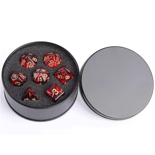 DND Würfel Set mit Box, 7PCS Acryl Polyeder Nebel Würfel Set für Dungeon und Drachen D&D RPG Rollenspiel Spiele Würfel D20 D12 D10 D% D8 D6 D4 Dunkelrot von YlobdolY