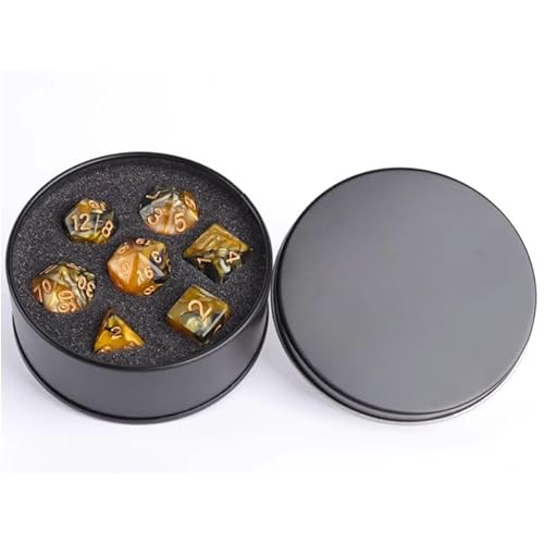 DND Würfel Set mit Box, 7PCS Acryl Polyeder Nebel Würfel Set für Dungeon und Drachen D&D RPG Rollenspiel Spiele Würfel D20 D12 D10 D% D8 D6 D4 Grau Gelb von YlobdolY