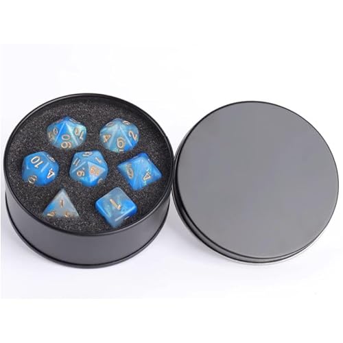 DND Würfel Set mit Box, 7PCS Acryl Polyeder Nebel Würfel Set für Dungeon und Drachen D&D RPG Rollenspiel Spiele Würfel D20 D12 D10 D% D8 D6 D4 Hellblau Weiß von YlobdolY