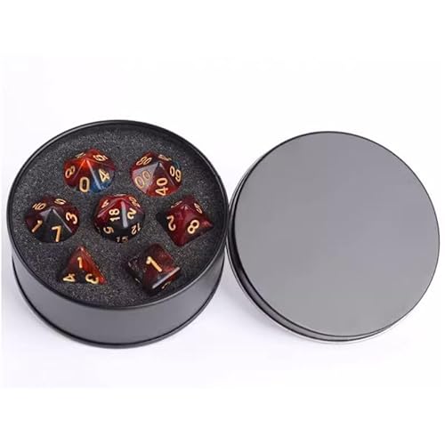 DND Würfel Set mit Box, 7PCS Acryl Polyeder Nebel Würfel Set für Dungeon und Drachen D&D RPG Rollenspiel Spiele Würfel D20 D12 D10 D% D8 D6 D4 Schwarz Rot von YlobdolY