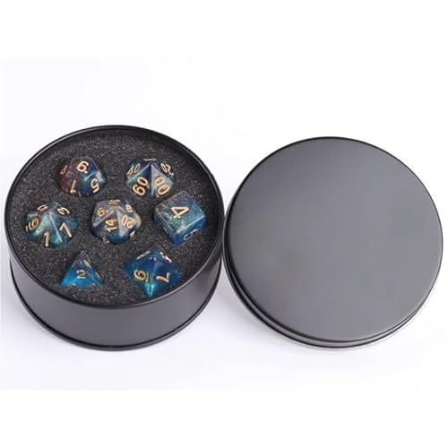 DND Würfel Set mit Box, 7PCS Acryl Polyeder Nebel Würfel Set für Dungeon und Drachen D&D RPG Rollenspiel Spiele Würfel D20 D12 D10 D% D8 D6 D4 Teal Blue von YlobdolY