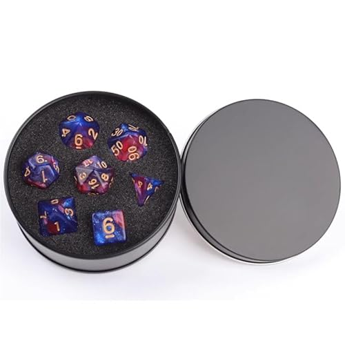 DND Würfel Set mit Box, 7PCS Acryl Polyeder Nebel Würfel Set für Dungeon und Drachen D&D RPG Rollenspiel Spiele Würfel D20 D12 D10 D% D8 D6 D4 Tiefblau Rot von YlobdolY