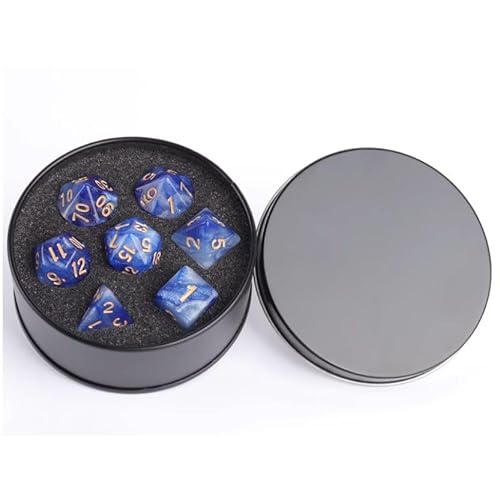 DND Würfel Set mit Box, 7PCS Acryl Polyeder Nebel Würfel Set für Dungeon und Drachen D&D RPG Rollenspiel Spiele Würfel D20 D12 D10 D% D8 D6 D4 Weiß Blau von YlobdolY