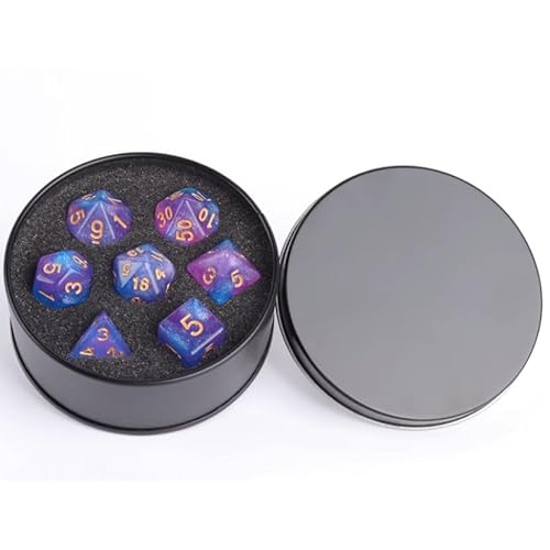 DND Würfel Set mit Box, 7PCS Acryl Polyedernebel Würfel Set für Dungeon und Drachen D&D RPG Rollenspiel Spiele Würfel D20 D12 D10 D% D8 D6 D4 Hellviolett Blau von YlobdolY