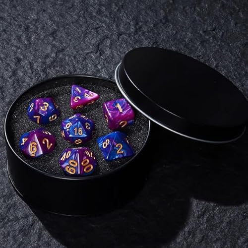 DND Würfel Set mit Box, 7PCS Polyeder Marmor Muster Würfel Set für Dungeon und Drachen D&D RPG Rollenspiel Spiele Würfel D20 D12 D10 D% D8 D6 D4 Blau Lila von YlobdolY