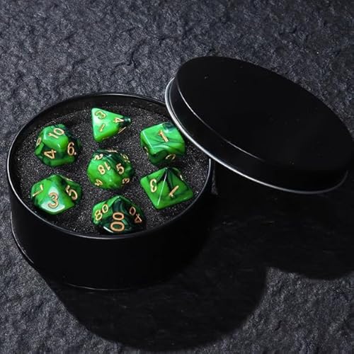 DND Würfel Set mit Box, 7PCS Polyeder Marmor Muster Würfel Set für Dungeon und Drachen D&D RPG Rollenspiel Spiele Würfel D20 D12 D10 D% D8 D6 D4 Grün von YlobdolY