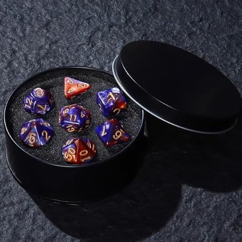 DND Würfel Set mit Box, 7PCS Polyeder Marmor Muster Würfel Set für Dungeon und Drachen D&D RPG Rollenspiel Spiele Würfel D20 D12 D10 D% D8 D6 D4 Orange Blau von YlobdolY