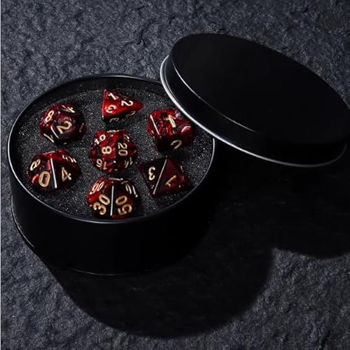 DND Würfel Set mit Box, 7PCS Polyeder Marmor Muster Würfel Set für Dungeon und Drachen D&D RPG Rollenspiel Spiele Würfel D20 D12 D10 D% D8 D6 D4 Schwarz Rot von YlobdolY