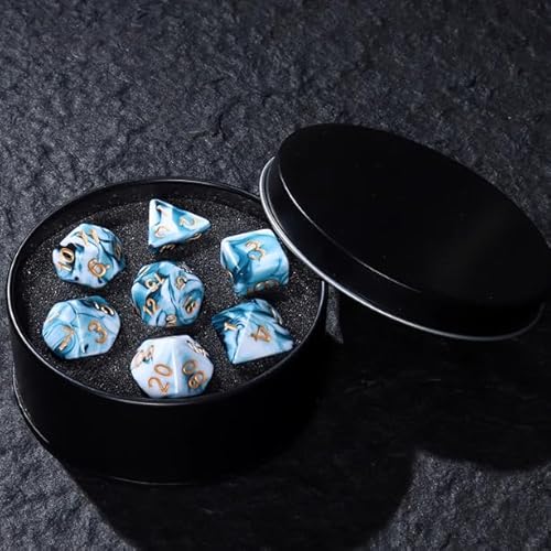 DND Würfel Set mit Box, 7PCS Polyeder Marmor Muster Würfel Set für Dungeon und Drachen D&D RPG Rollenspiel Spiele Würfel D20 D12 D10 D% D8 D6 D4 Teal Weiß von YlobdolY