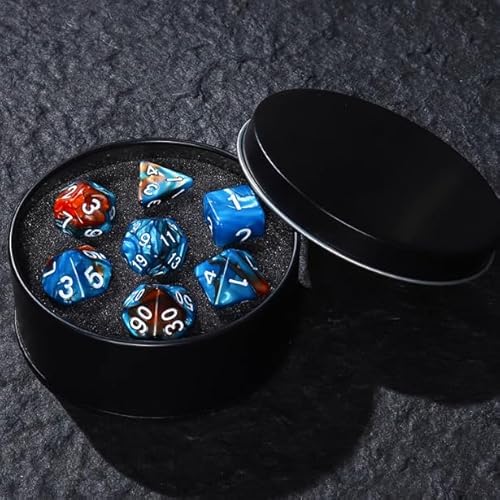 DND Würfel Set mit Box, 7PCS Polyhedral Marmor Muster Würfel Set für Dungeon und Drachen D&D RPG Rollenspiel Spiele Würfel D20 D12 D10 D% D8 D6 D4 Hellblau Orange von YlobdolY