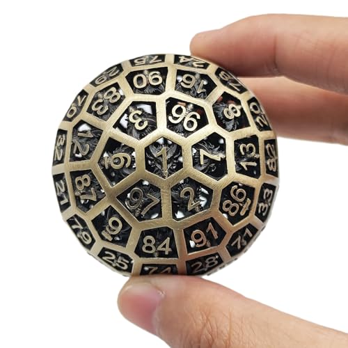 Große 100-seitige Würfel, polyedrische Metall Hohl D100 RPG Dungeons und Drachen D&D Board Giant Dragon Head Spiel Würfel Zubehör und Digital Teaching Vintage Gold Große 100-seitige Würfel, polyedrische Metall Hohl D100 RPG Dungeons und Drachen D&D Board Giant Dragon Head Spiel Würfel Zubehör und Digital Teaching Vintage Gold von YlobdolY