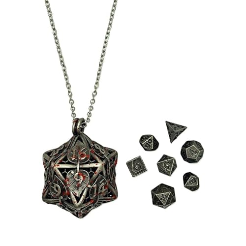 Mini-DND-Würfel-Set aus Metall mit Blatthohl, D20-Kette, antikes kleines Metallwürfel-Set, D&D, tragbar, 7-teiliges Würfel-Set, blutig von YlobdolY