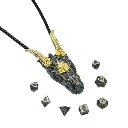 Mini-DND-Würfel-Set aus Metall mit Drachenkopf-Form, hohler Kette, antikes kleines Metallwürfel-Set, D&D, tragbar, 7-teilig, Dunkelgrau von YlobdolY