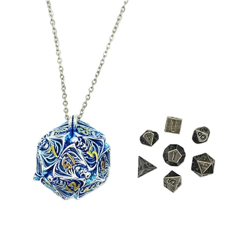 Mini-DND-Würfel-Set aus Metall mit Totenkopf, hohl, D20-Kette, antikes kleines Metallwürfel-Set, D&D, tragbar, 7-teiliges Würfel-Set, Blau von YlobdolY