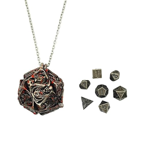 Mini-DND-Würfel-Set aus Metall mit Totenkopf, hohl, D20-Kette, antikes kleines Metallwürfel-Set, D&D, tragbar, 7-teiliges Würfel-Set, blutig von YlobdolY