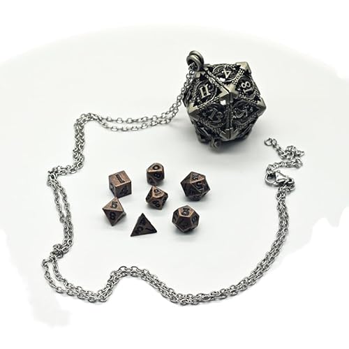 Mini-DND-Würfel-Set aus Metall mit fliegendem Drachen, hohl, D20-Würfelkette, antikes kleines Metallwürfel-Set, D&D, tragbar, 7-teilig, Dunkelgrau von YlobdolY