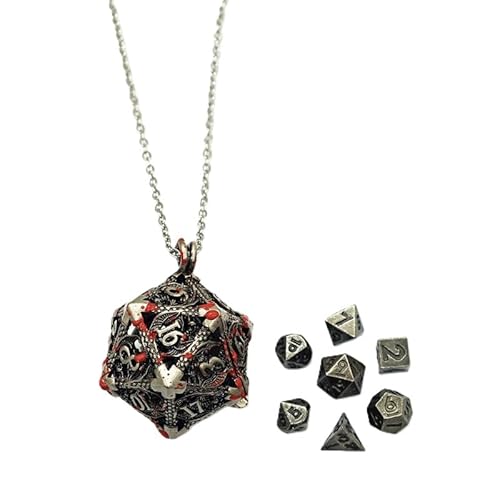 Mini-DND-Würfel-Set aus Metall mit fliegendem Drachen, hohl, D20-Würfelkette, antikes kleines Metallwürfel-Set, D&D, tragbar, 7-teiliges Würfel-Set, blutig von YlobdolY