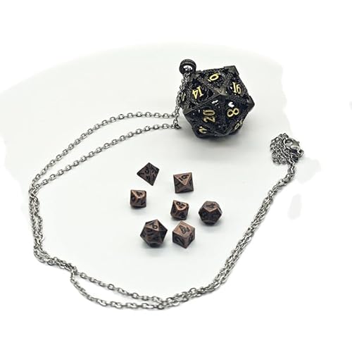 Mini-DND-Würfel-Set aus Metall mit fliegendem Drachen, hohl, D20-Würfelkettenetui, antikes kleines Metallwürfel-Set, D&D, tragbar, 7-teiliges Würfel-Set, Schwarz / goldfarben von YlobdolY