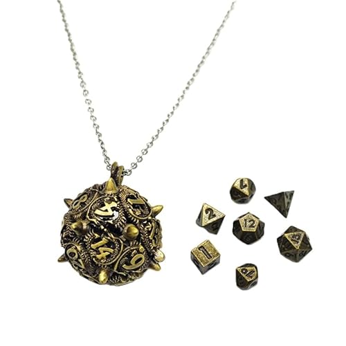 Mini Metall DND Würfel Set Mit Drachenhorn Hohl D20 Halskette Würfel Fall Antike Tiny Metall Würfel Set D&D Portable 7PCS Würfel Set Vintage Bronze von YlobdolY