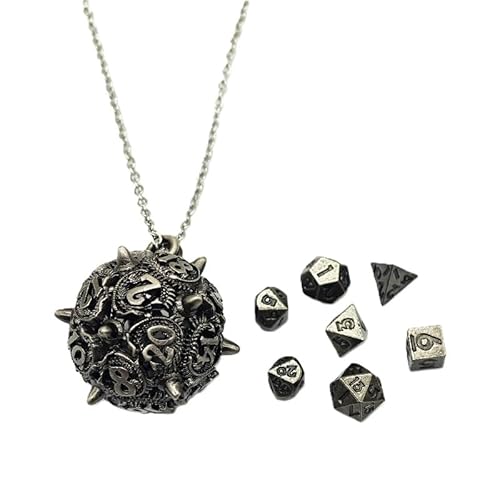 Mini Metall DND Würfel Set Mit Drachenhorn Hohl D20 Halskette Würfel Fall Antike Tiny Metall Würfel Set D&D Tragbare 7PCS Würfel Set Dunkelgrau von YlobdolY