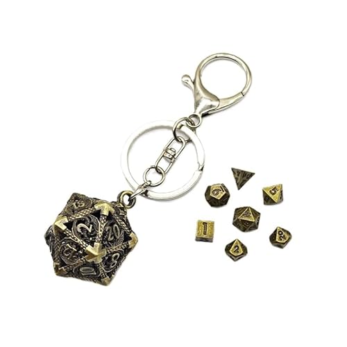 Mini Metall DND Würfel Set Mit Flying Dragon Hohl D20 Schlüsselanhänger Würfel Fall Antike Tiny Metall Würfel Set D&D Portable 7PCS Würfel Set Vintage Bronze von YlobdolY