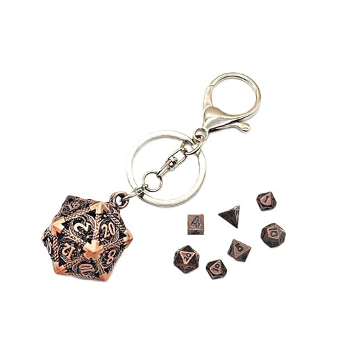 Mini Metall DND Würfel Set Mit Flying Dragon Hohl D20 Schlüsselanhänger Würfel Fall Antike Tiny Metall Würfel Set D&D Portable 7PCS Würfel Set Vintage Kupfer von YlobdolY