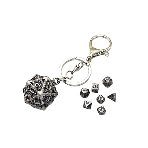 Mini Metall DND Würfel Set Mit Flying Dragon Hohl D20 Schlüsselanhänger Würfel Fall Antike Tiny Metall Würfel Set D&D Tragbare 7PCS Würfel Set Dunkelgrau von YlobdolY