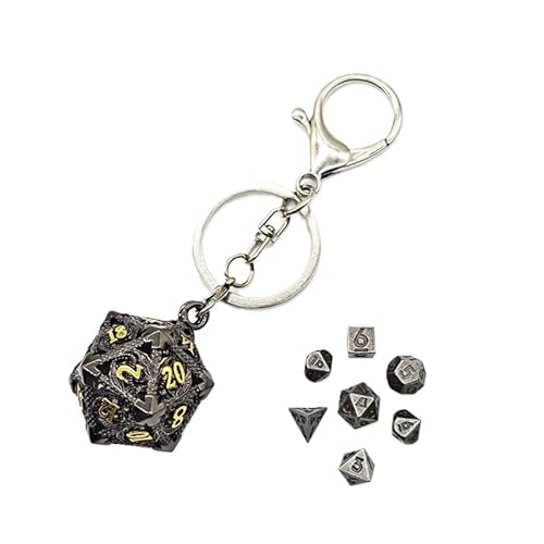 Mini Metall DND Würfel Set Mit Flying Dragon Hohl D20 Schlüsselanhänger Würfel Fall Antike Tiny Metall Würfel Set D&D Tragbare 7PCS Würfel Set Golden Black von YlobdolY