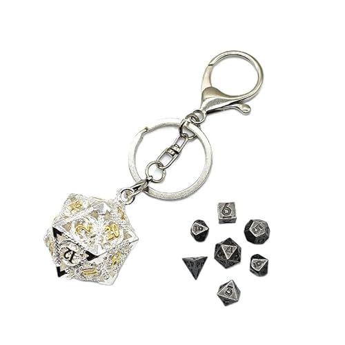 Mini Metall DND Würfel Set Mit Flying Dragon Hohl D20 Schlüsselanhänger Würfel Fall Antike Tiny Metall Würfel Set D&D Tragbare 7PCS Würfel Set Goldenes Silber von YlobdolY