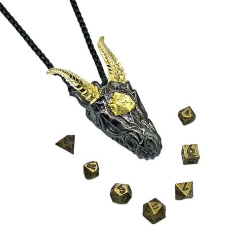 Mini Metall DND Würfel Set mit Drachenkopf geformte Hohle Halskette Würfel Fall Antike Tiny Metall Würfel Set D&D Portable 7PCS Würfel Set Vintage Bronze von YlobdolY