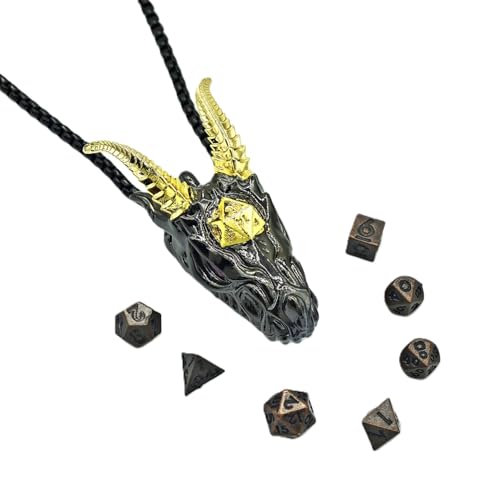 Mini Metall DND Würfel Set mit Drachenkopf geformte Hohle Halskette Würfel Fall Antike winzige Metall Würfel Set D&D Portable 7PCS Würfel Set Vintage Kupfer von YlobdolY