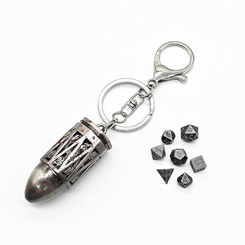 Mini Metall DND Würfel Set mit Kugel geformte Hohle D20 Schlüsselanhänger Würfel Fall Antike winzige Metall Würfel Set D&D Portable 7PCS Würfel Set Blutig von YlobdolY