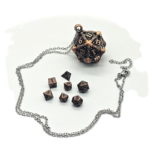 Mini Metall DND Würfel Set mit fliegenden Drachen Hohl D20 Würfel Halskette Fall Antike winzige Metall Würfel Set D&D Portable 7PCS Würfel Set Vintage Kupfer von YlobdolY