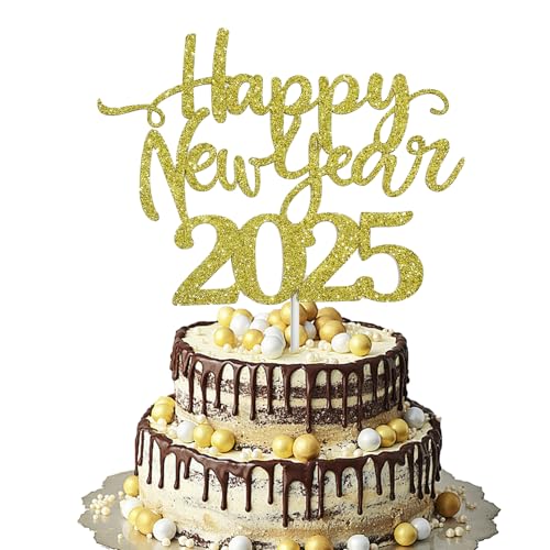 2025 Happy New Year Cake Topper, Silvester Dekorationen Cake Topper, 2025 Happy New Year Decorations Cake Topper Cake Decorations 2025 Silvester Party Supplies (Glitter Rose Gold) von Ymxil