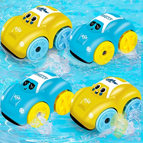 Ynanimery 4 Stück Auto-Spielzeug und Badespielzeug für Kinder und Kleinkinder, schwimmendes Aufziehspielzeug, Autos, Badewanne, Schwimmbad, Polsterung, Pool, Spielzeug, Strand, Wasserspielzeug von Ynanimery