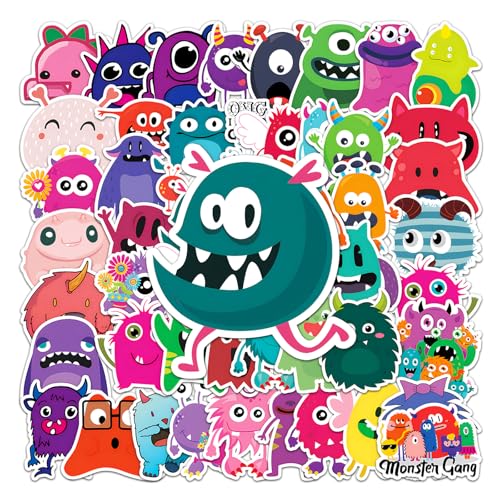 Ynkkvre 3D Aufkleber Set für Kinder ，Cute Cartoon Kleine Monster Sticker, 50Stück wasserdichte Vinyl Sticker für, Auto Laptop Telefon Gitarre Skateboard Motorrad Fahrrad Cartoon Stickers Set. von Ynkkvre