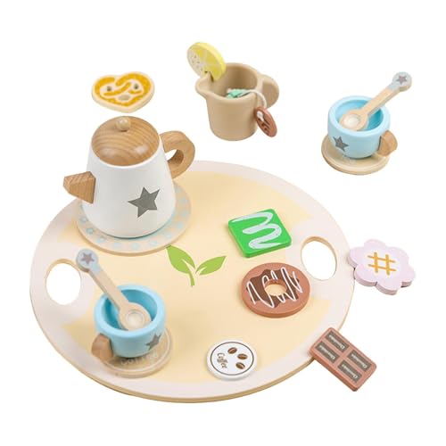 Spieltee-Set, Teeparty-Set für kleine Mädchen,Tea-Party-Spielspielzeug aus Holz - Küchen-Rollenspielset, Teeparty-Essensspielzeug mit Tragetablett für den Geburtstag von Kindern und Mädchen von Ynnhik