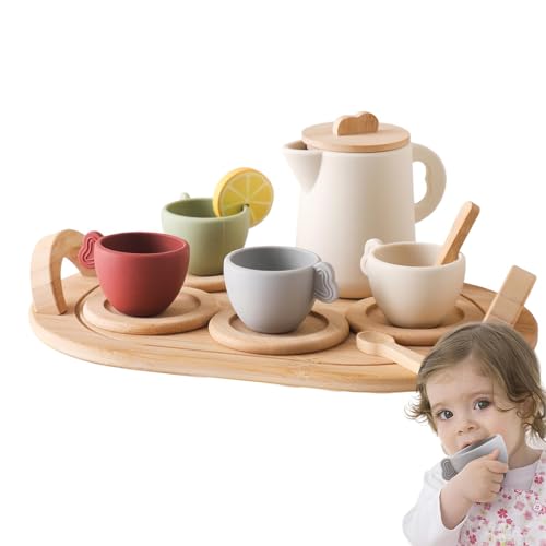 Tea-Time-Spielzeug für Mädchen - Rollenspiel-Teeparty-Set,Prinzessinnenspiel Teezeit-Set aus Holz, Spielzeug für Kinder - Spielküchenzubehör mit glatten Kanten für Kindertags- und Geburtst von Ynnhik