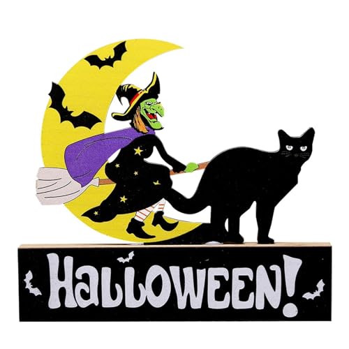 Ynnhik Halloween-Dekorationen aus Holz - Süße Trick-or-Treat-Geister, Schwarze Katzen-Schilder | Basteldekoration, Geist-Katze, Basteldekoration für Zuhause von Ynnhik