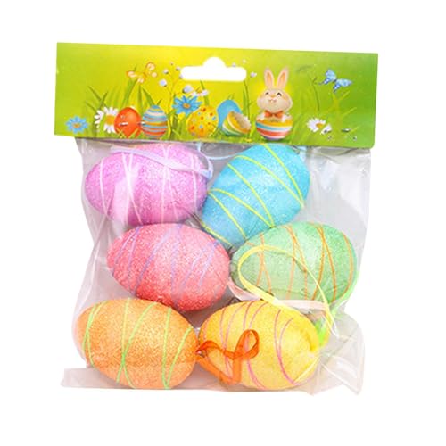 Ynnhik Ostern-Verzierungen für Baum - 6 Bunte Osterdeko-Eier,Hängende Ostereier mit Band für Ostern, Dekoration, Gastgeschenke, Zubehör für Zuhause von Ynnhik