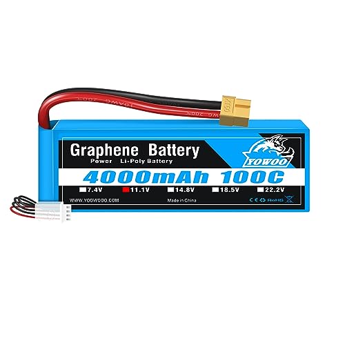 Yowoo Lipo Akku 3S 4000mAh 100C 11.1V Graphene Lipo Akku mit XT60 Stecker für 1/8 und 1/10 RC Auto FPV UAV RC Boot Flugzeug Helikopter Multirotor von YoWoo Power