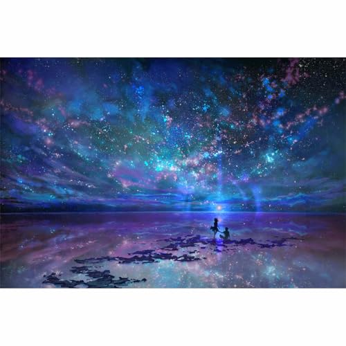 Puzzle Erwachsene Holz Puzzle 1000 Teile Romantisch Einhorn Blau (Ocean Under The Stars) von Yobooom