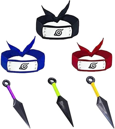 Yoeaiwoas Ninja Konoha Stirnband Prop Plastique Cosplay Kostüm zubehör Accessoires für Shipudden-Fans (Rot+Blau+Schwarz) von Yoeaiwoas