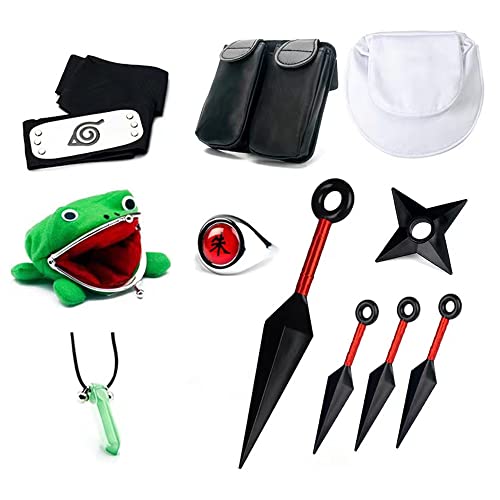 Yoeaiwoas Stirnband kakashi Cosplay Kostüm Set Halskette Tasche mit Froschtasche Anime Shippuden Accessoires für Kinder Erwachsene Fans von Yoeaiwoas