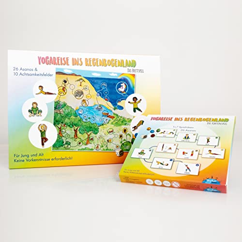 Yogilini SPIELEWELT Yogareise ins Regenbogenland - Das Spieleset, Sammlung für kleine Yogis, Karten-Spiel + Brettspiel zum Kinder-Yogalernen, Übungen, ohne Vorkenntnisse, ab 3 Jahre von Yogilini SPIELEWELT