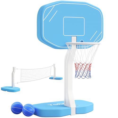Yohood 2-in-1 Pool-Basketballkorb & Pool-Volleyballnetz für Kinder und Erwachsene,Schwimmbad Wasserspielzeug,Familienparty Pool-Party-Spiele Blau von Yohood