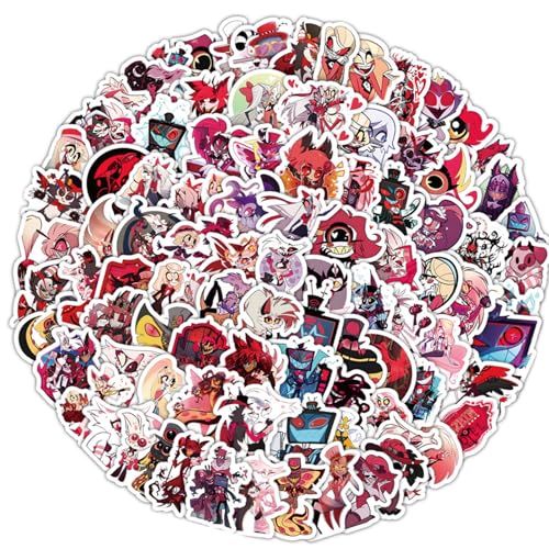 100 Stück Cartoon Hazbin Hotel Aufkleber, Hotels Aufkleber,Anime Vinyl Wasserdicht Ästhetisch Stickers für DIY Bastelarbeiten,Handys,Gepäck,Fotoalben,Fahrräder, Niedliche Party Supplies Aufkleber von Yoimckay