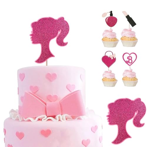 11 Stück (1 groß + 10 klein) Tortendeko Anime Geburtstag Cupcake Toppers Set, Cartoon Rosa Prinzessin Muster Cupcake Toppers Dekoration, Happy-Birthday Cake Geburtstag für Mädchen Kinder von Yoimckay