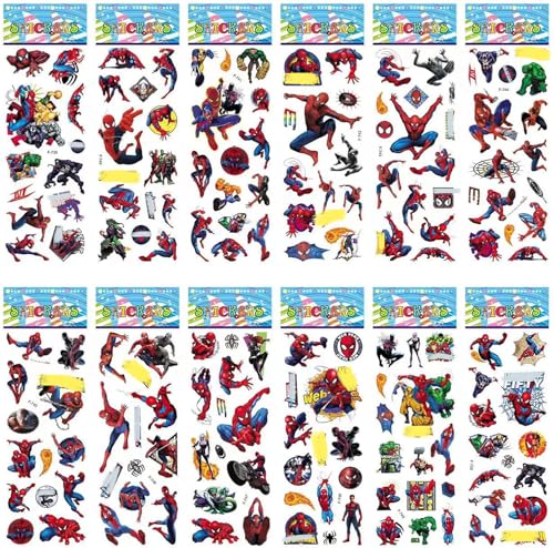 12 Blätter Cartoon Anime Spider 3D Aufkleber, Puffy Sticker Aufkleber Wasserfest, Puffy Aufkleber Kinder, für Auto, Skateboard, Koffer, Scrapbooking,Cool Aufkleber Geeignet für Erwachsene Kinder von Yoimckay